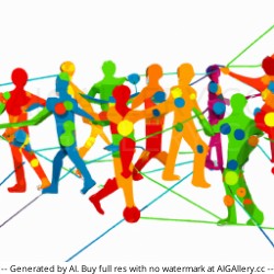 Abstract image of a group of people connected in various aspects